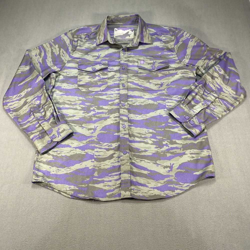 Warrior Button Down Shirt Mens Large Purple Tiger Stripe Camo Long Sleeve